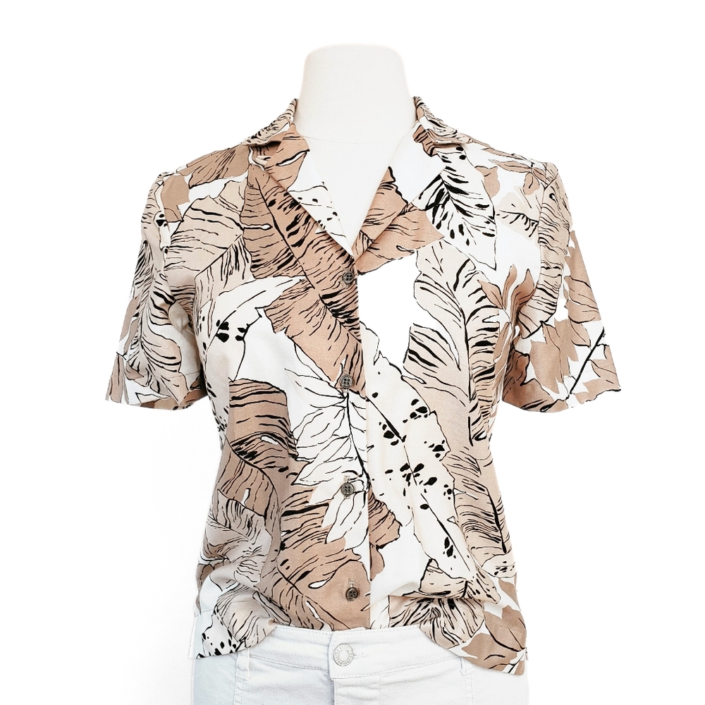VINTAGE  70s 80s Evan Picone Petite Leaf Button Down Shirt ILGWU Union Made